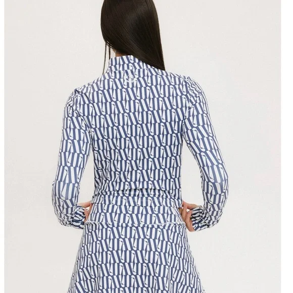 Fore All 1/4 zip Golf Top size M Bea Base Mock Indigo/White Fa Pattern - Picture 2 of 6